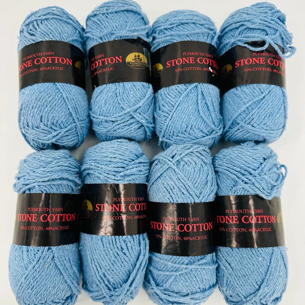 8 Plymouth Yarns Stone Cotton Acrylic Blend Skeins Blue #202 Vintage